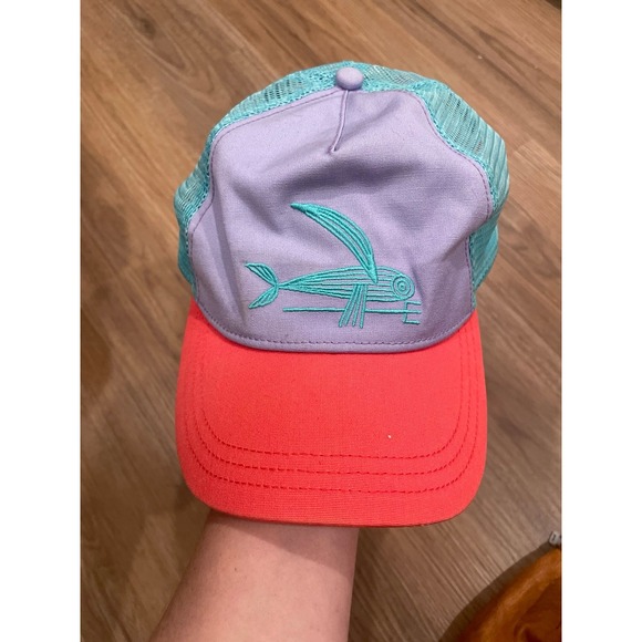 Patagonia Flying Fish Cap Trident Logo Mesh Snap Back Trucker Baseball Dad Hat - Picture 1 of 7